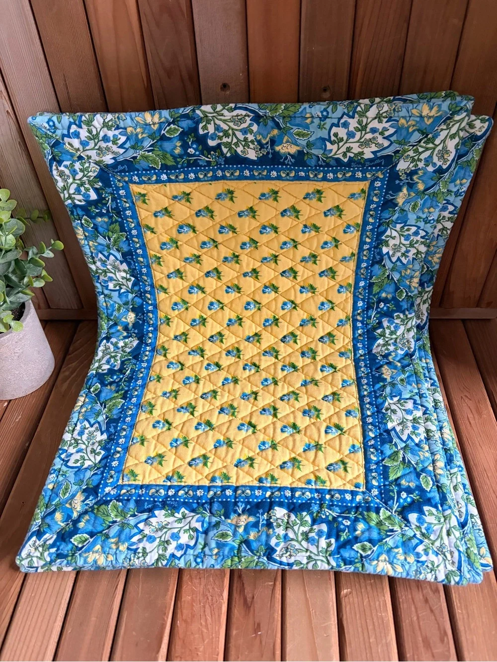 Vintage Vera Bradley Quilted Placemats Retired Blue + Yellow Print, Reversible